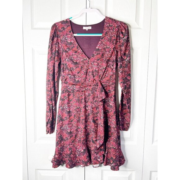 Parker Allison Pink Floral Print V-Neck Ruffle Mini Dress Women's Size 4 - Picture 1 of 11